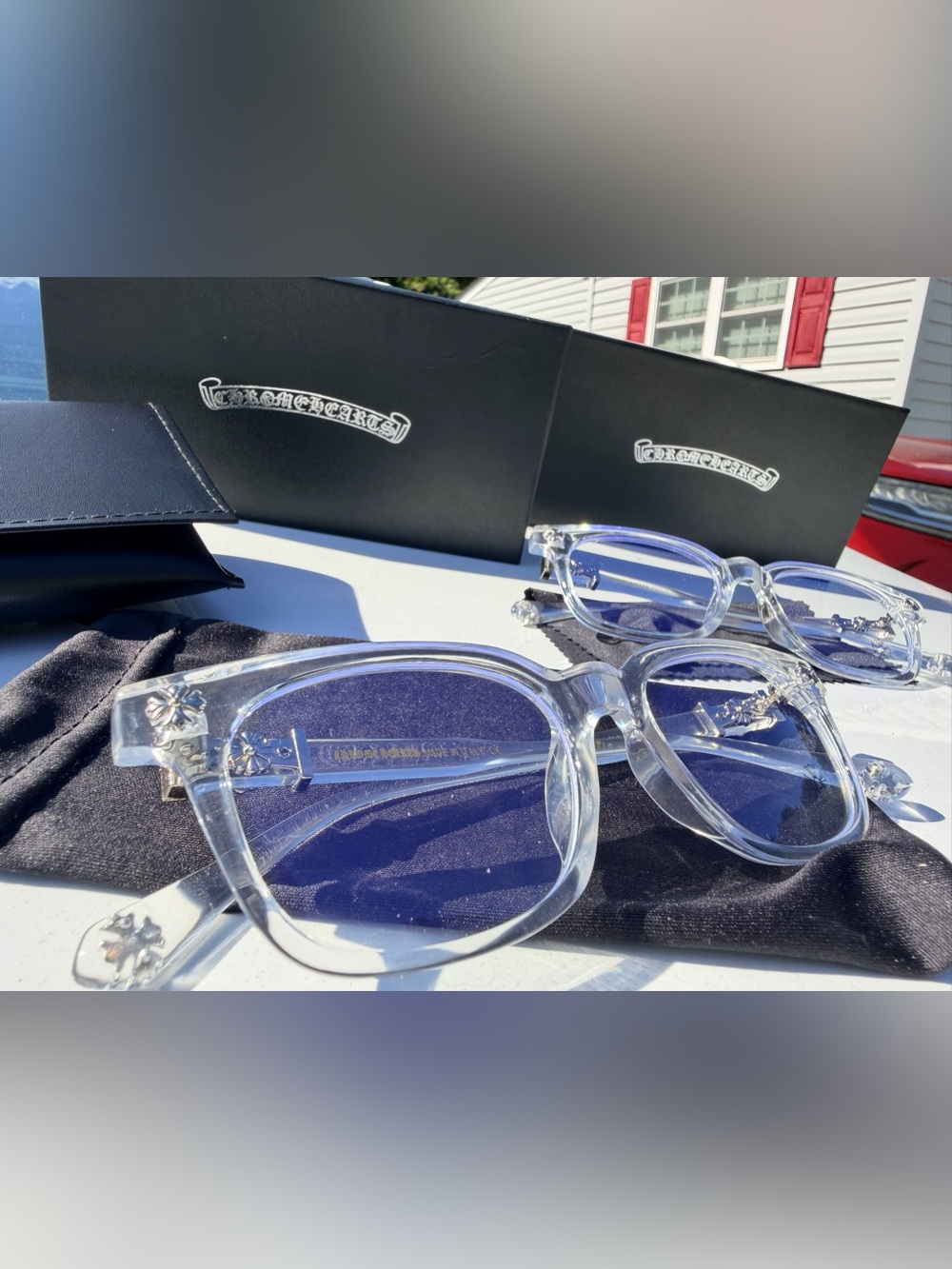 Chrome Hearts Clear Crystal Frames with Blue-Tinted Lenses